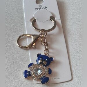 Mint BAG CHARM Sparkly Heart Bear Keychain/Purse Charm blue